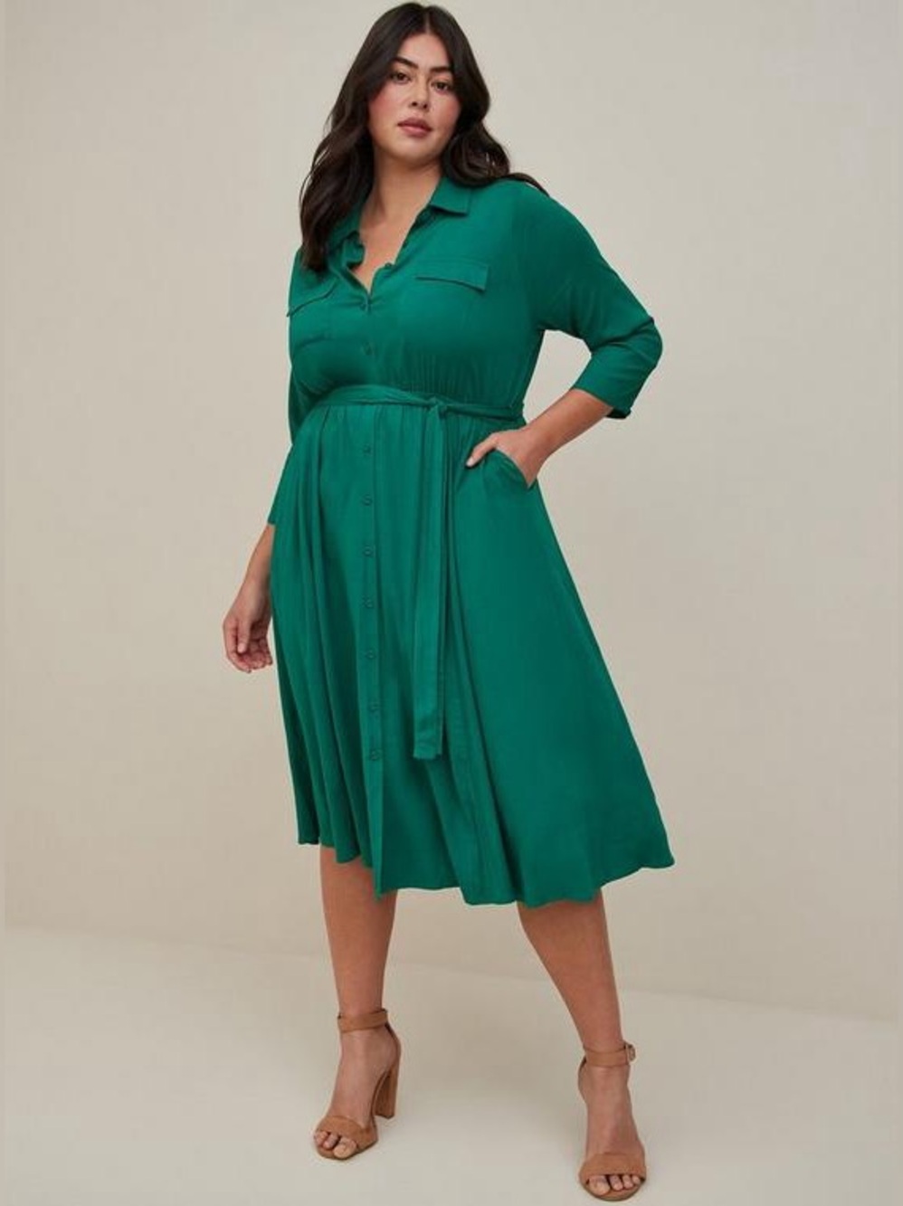 Torrid Midi Rayon Slub Belted Shirtdress